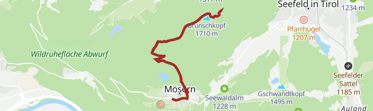 Route map: Biketour Nr. 5068 Mösern-Brunschkopf